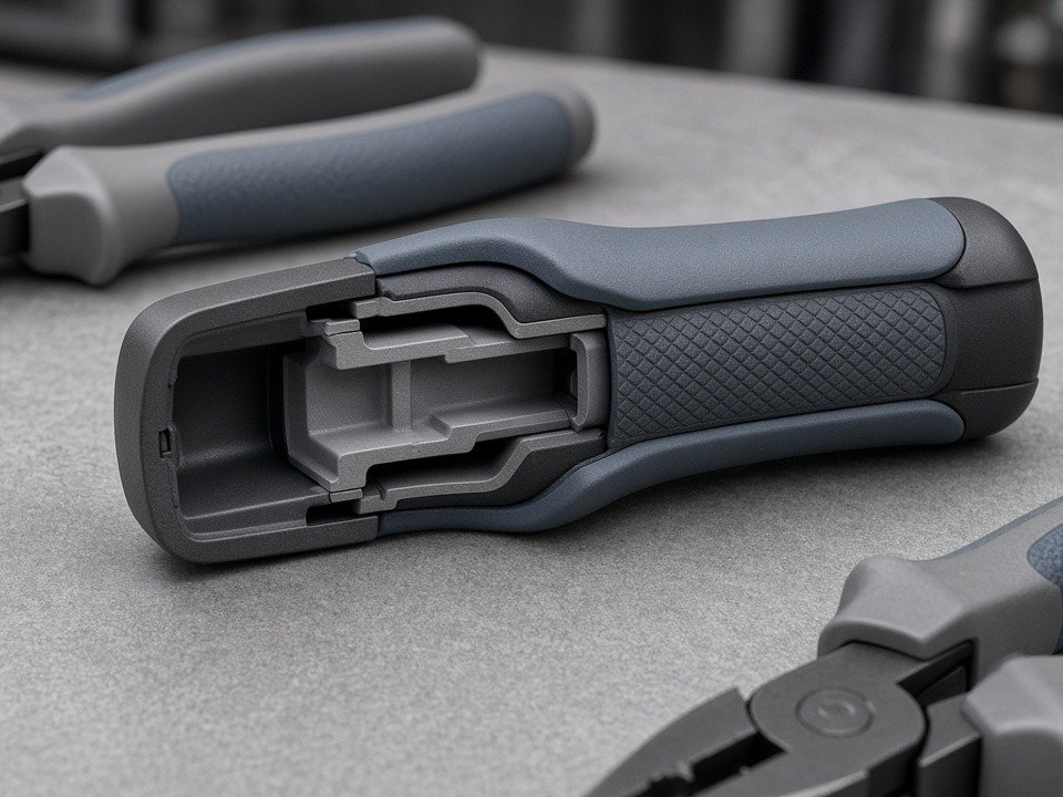 Custom overmolded hardware component