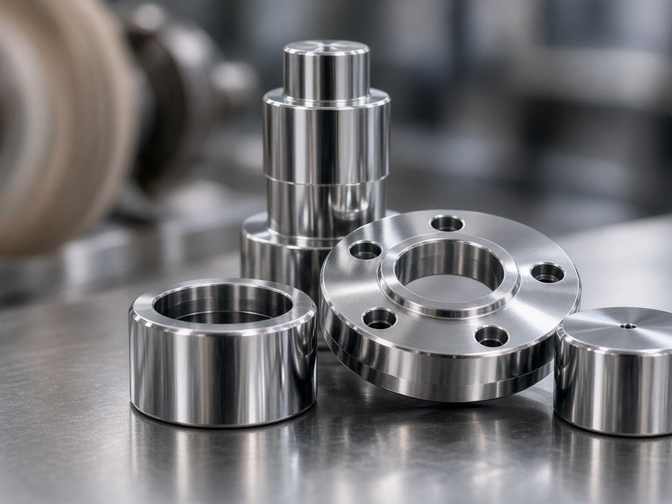 Polished metal component with a CNC-machined form