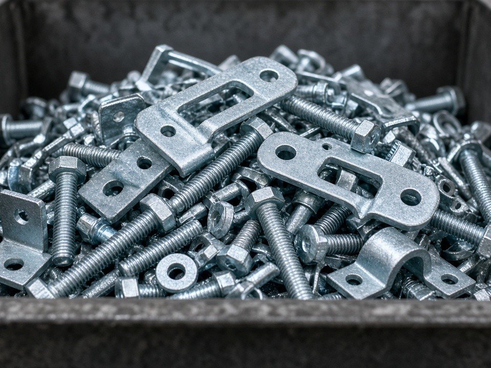 Zinc plated steel fasteners, brackets and machined components